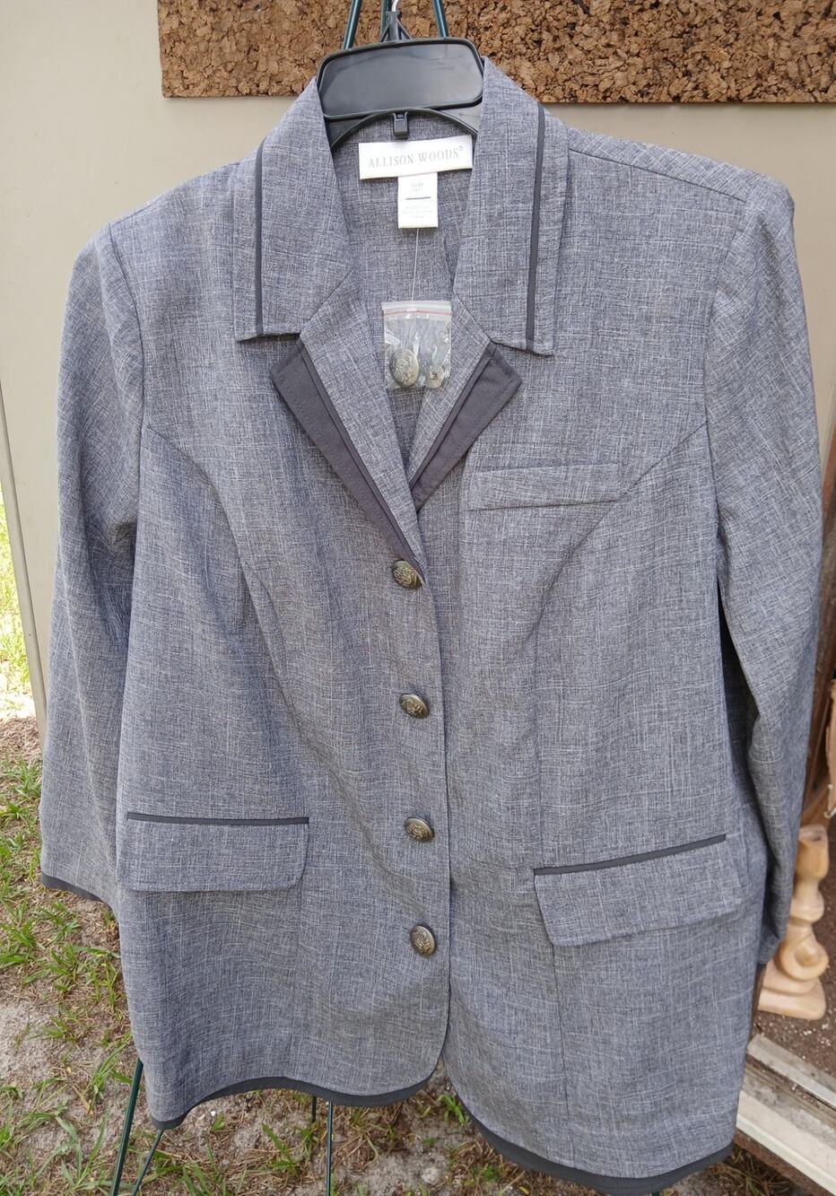 New Allison Woods Gray 18W Career Jacket Woven Look Split Sleeve Blazer 1X